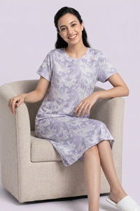 Zivame Beach Collection Knit Poly Knee Length Nightdress With Inbuilt Slip on Bra - Blanc De — thumbnail 4